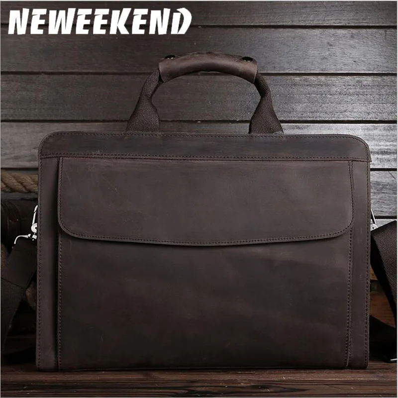 

Vintage Crazy Horse Genuine Leather Men Travel Bags Large Capacity Business Men's Shoulder Bags Cowhide Male Laptop Bag LS0214