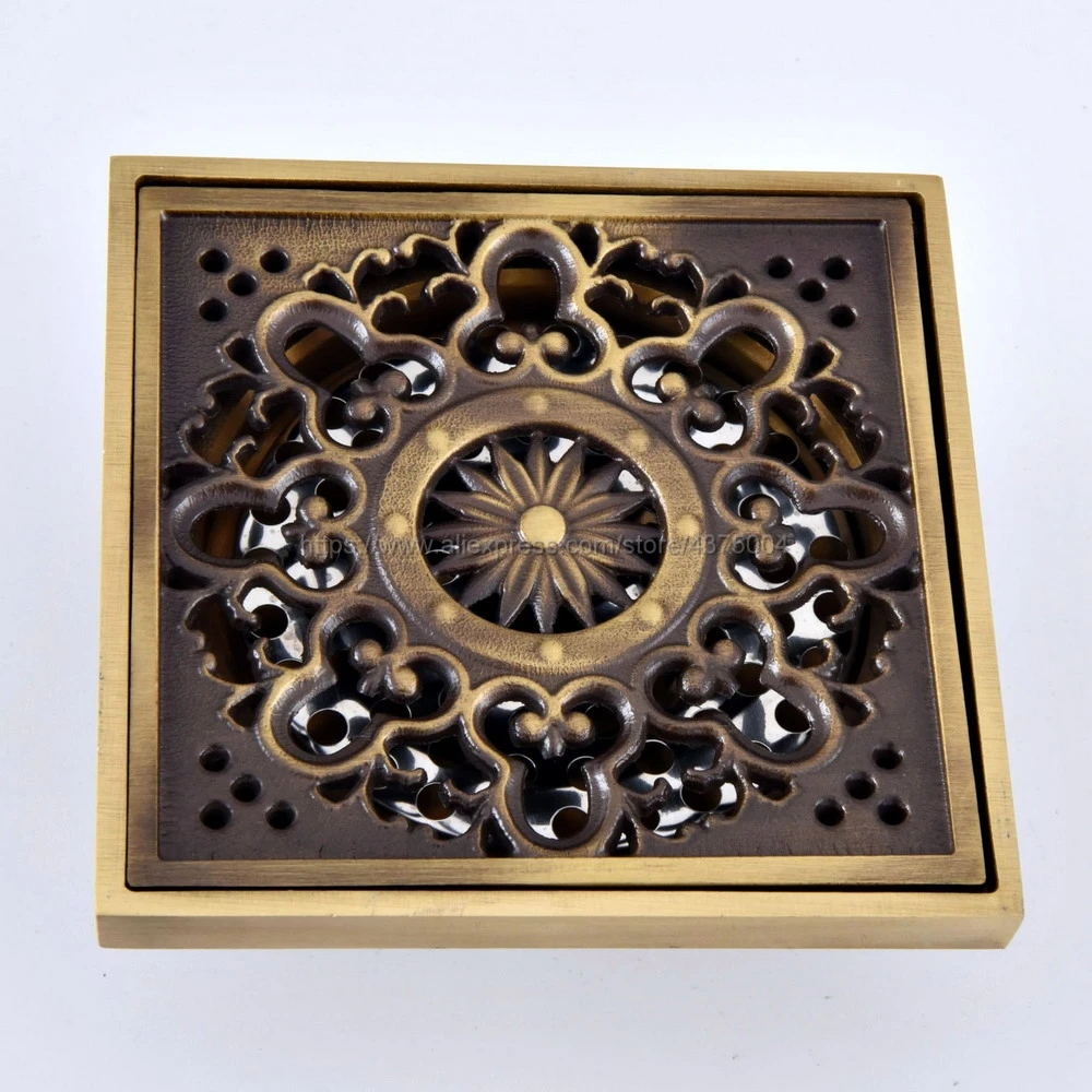 

Floor Drains Antique Brass Shower Floor Drain Bathroom Deodorant Euro Square Floor Drain Strainer Cover Grate Waste Nhr082