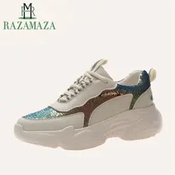 RAZAMAZA Женская обувь на платформе Вулканизированная обувь Повседневное Bling платформа тапки открытый новые модные туфли Для женщин