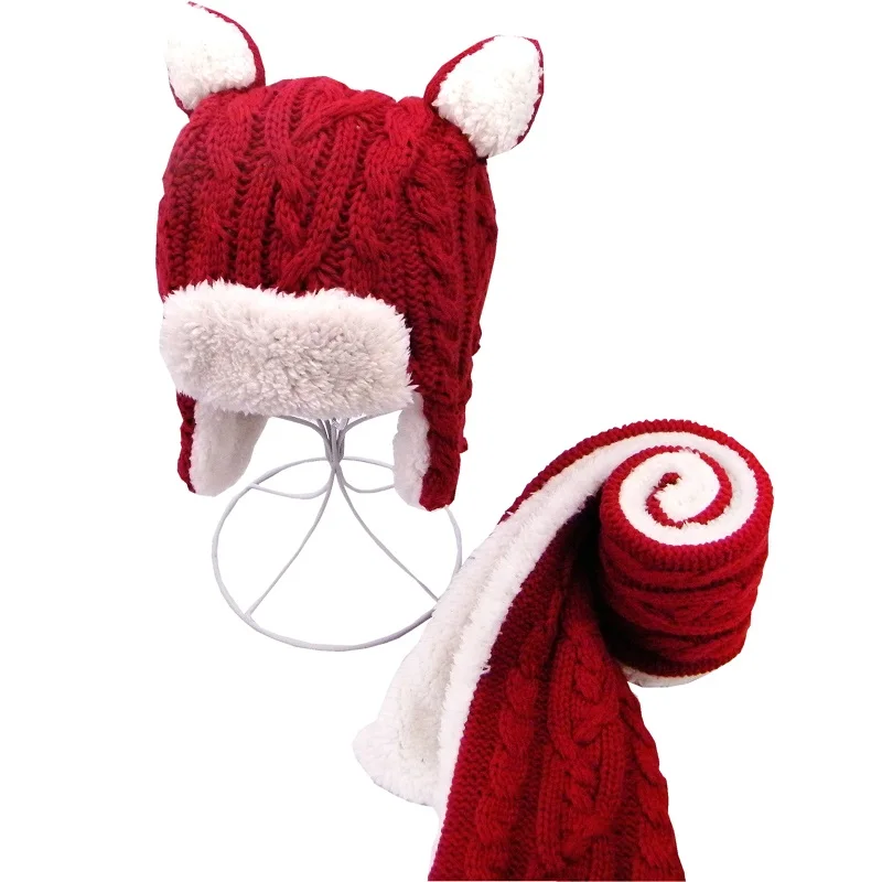 2 шт./компл. для мальчиков и девочек набор шапки и шарфа детские носки; красивые красные Для детей детские зимние шапки для малышей Baby muts KF276