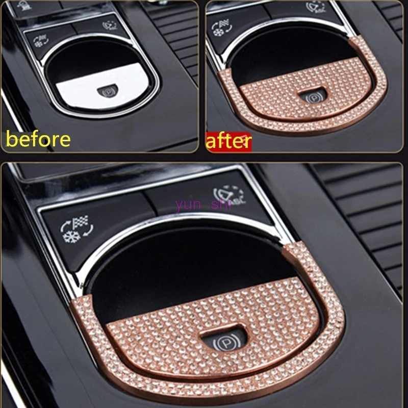 3 colors metal + artificial crystal Car electronic hand brake switch decoration sequins sticker car-styling For jaguar XF XJL XJ