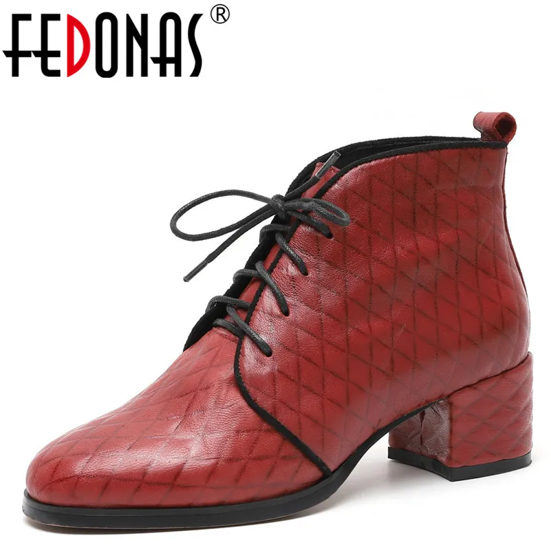 

FEDONAS 1New Arrival Women Ankle Boots Cross-tied Genuine Leather High Heels Shoes Woman Round Toe Elegant Concise Martin Boots