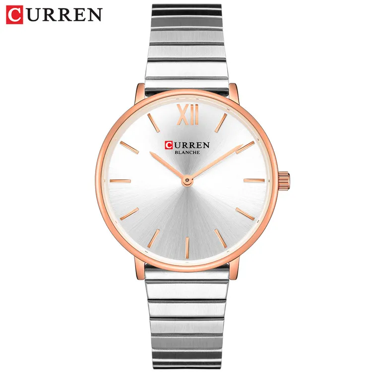 CURREN Jewelry Gifts For Women's Luxury Black Steel Quartz Watch Brand Women Watches Fashion Ladies Clock Relogio Feminino - Цвет: silver white