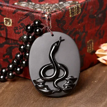 

A natural male and female Obsidian twelve Snake Pendant evil fortune transport wholesale supply accessories