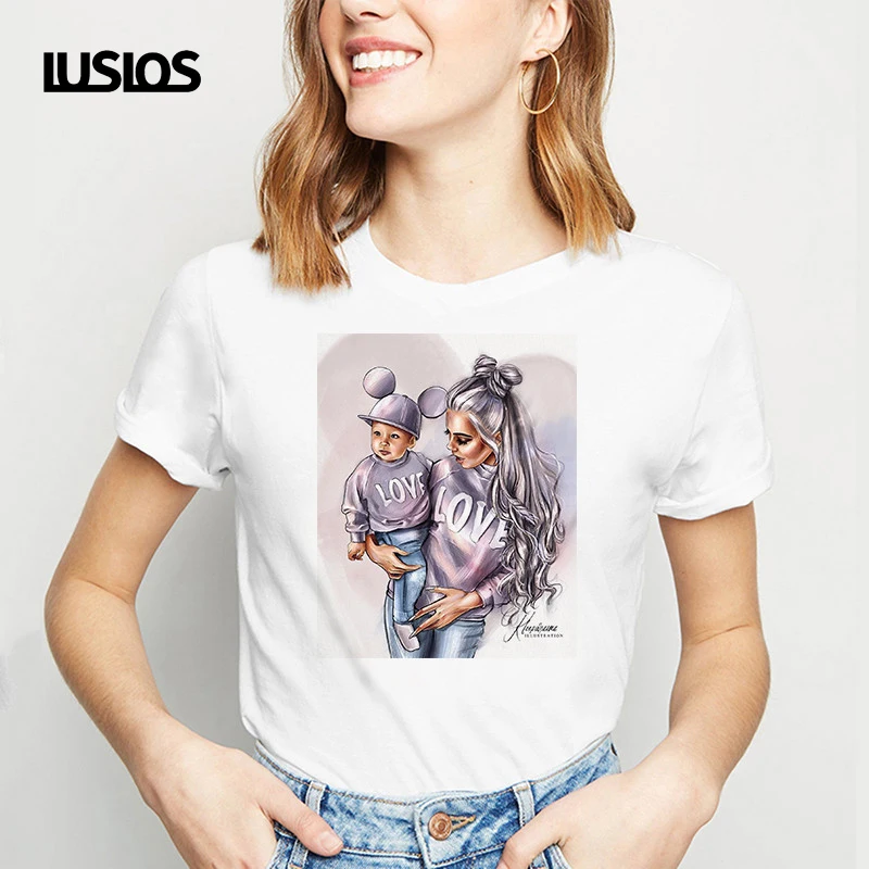 LUSLOS/одинаковые футболки для всей семьи с надписью Mother Love Super Mom Harajuku футболка Дня