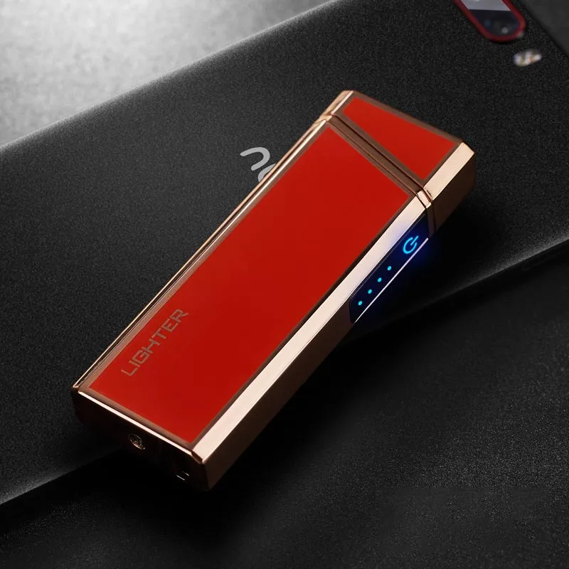 Плазменная Зажигалка USB ветрозащитная Электронная зажигалка перезаряжаемая сигаретная Зажигалка для курения Бесплатный лазерный логотип - Цвет: red