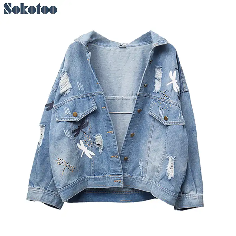 plus size long distressed denim jacket