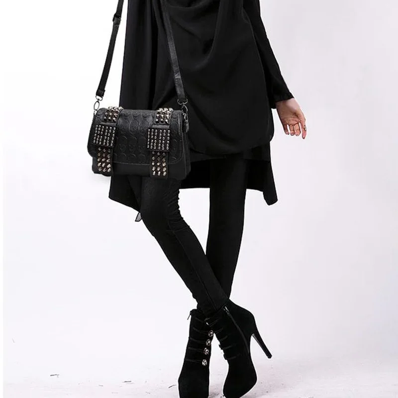  DIINOVIVO 2019 New Rivet Women Bag PU Leather Shoulder Bags Skull Bag Punk Crossbody Bags For Women - 32957414374