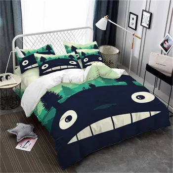 

Cute Totoro Bedding Set Green Natural Scenery Duvet Cover Set Kids Cartoon Bedding Cover Pillowcase Home Decor