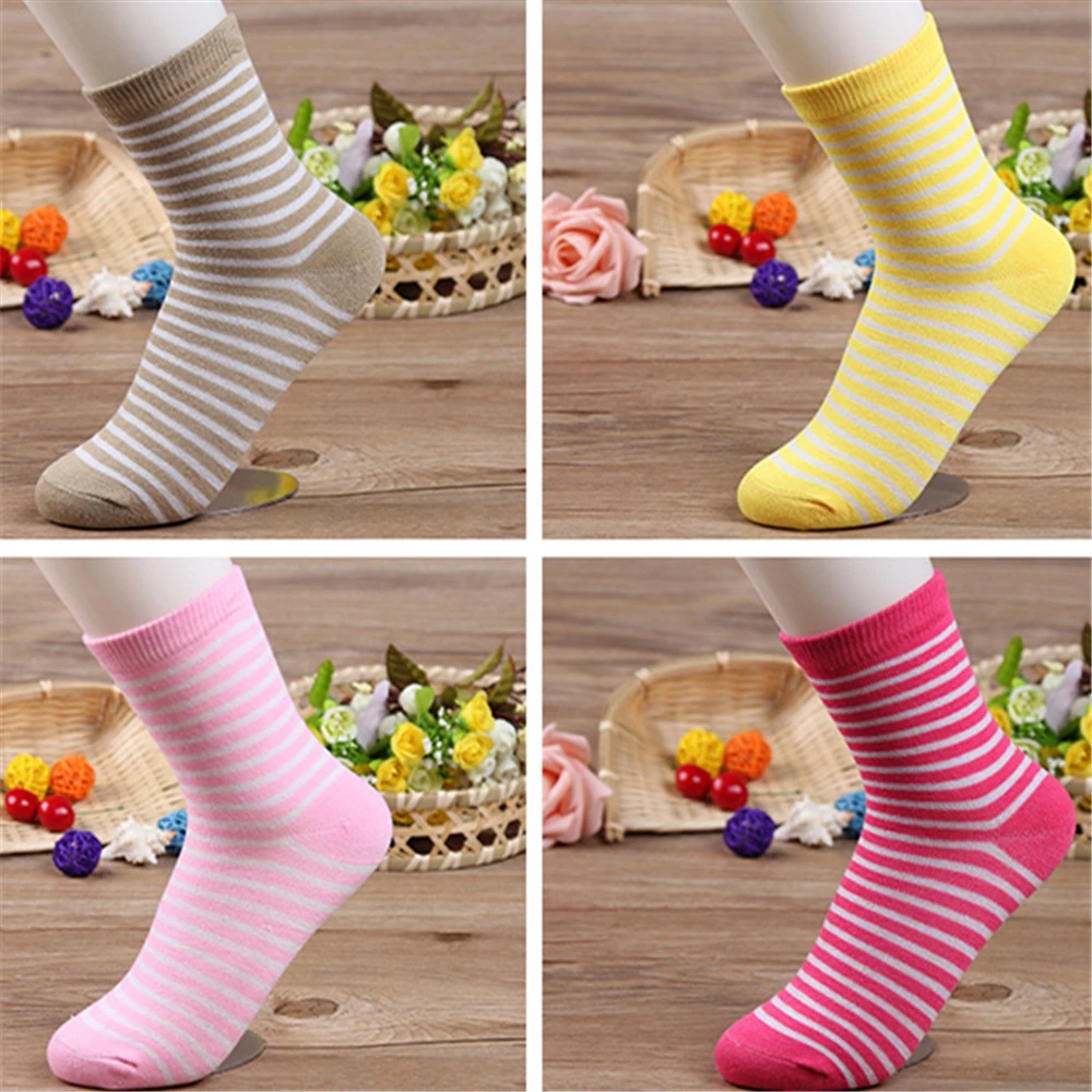 1 Pair Princess Girl Cute Sweet Women Ladies Tube Socks Stripes pattern sokken Soft warm sox