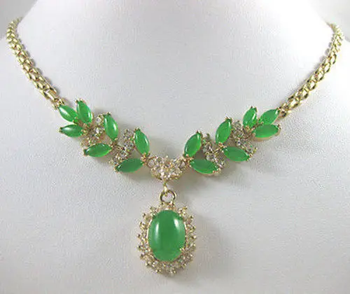 

huij 004277 New! Lady's noblest insert green gem bead necklace pendant 18 inch Water drop zircon gem Onxy stone 925 silver Fine