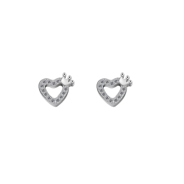Tiny Small Love Heart Princess Crown Stud Earrings For Women With Tiny Small Love Heart Princess Crown Stud Earrings For Women With Clear Cubic Zirconia Korean Style