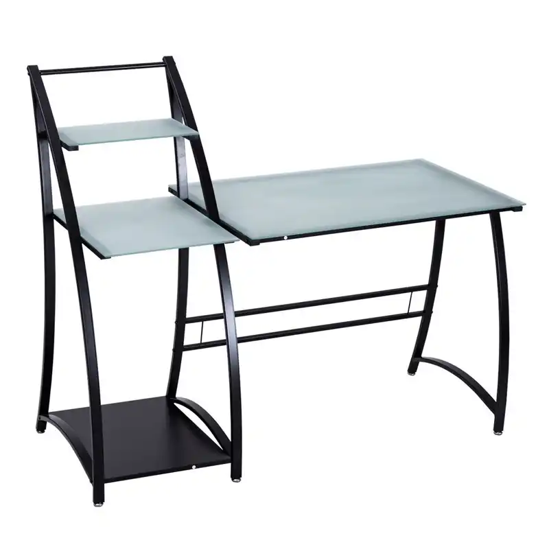 Glass Top Writing Study Table Computer Desk With Shelves Office