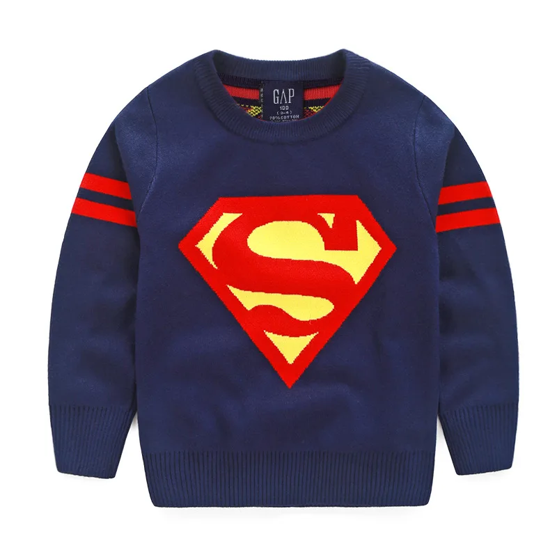 

dkDaKanlBoy superman sweater casual cartoon circular collar sweater soft breathable pure cotton boy 2326