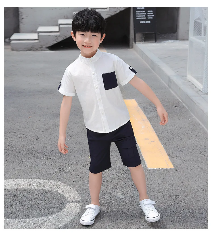 Kids Teenage Clothes Boys 2019 Summer Sets 2 Pcs Pockets Patchwork Shirts Blouse & Knee Length Pants Children Outfits Clothing (17).jpg