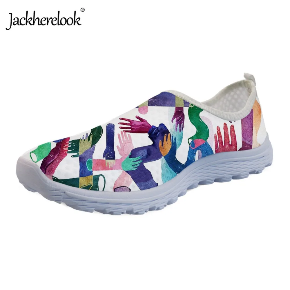 

Jackherelook Women Summer Mesh Running Shoes Hands All Over Print Light Weight Sneakers for Ladies Slip On Breathable Sport Shoe