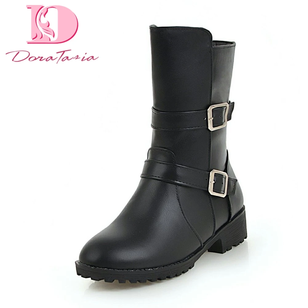 

Doratasia 2018 Large Sizes 34-44 Women's Shoes Woman Western Cowboy Boots Fashion Buckles Winter mid-calf Boots Woman Shoes