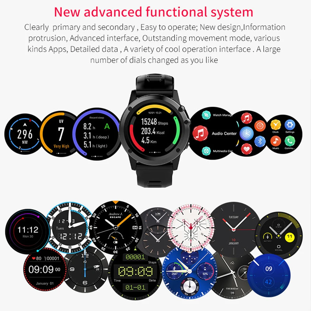  H1 Smart Watch Android 4GB ROM GPS SIM 3G watch phone Heart Rate tracker Camera IP68 Waterproof Blu