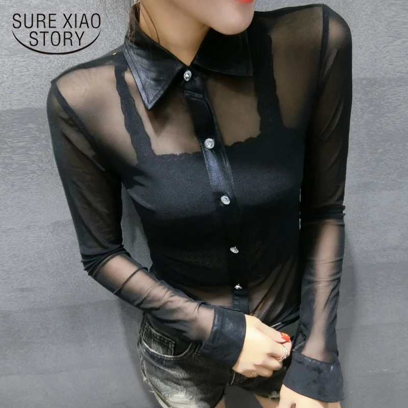 

see through top women sexy shirt blusas women blouses 2019 Long sleeve plus size tops office ladies chiffon women blouse 4443 50