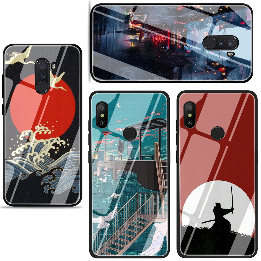 Чехол Ukiyo e в японском стиле из закаленного стекла для телефона Xiaomi mi 8 9 A1 5X A2 6X Red mi 4X 6A Note 5 6 7 Pro Pocophone F1