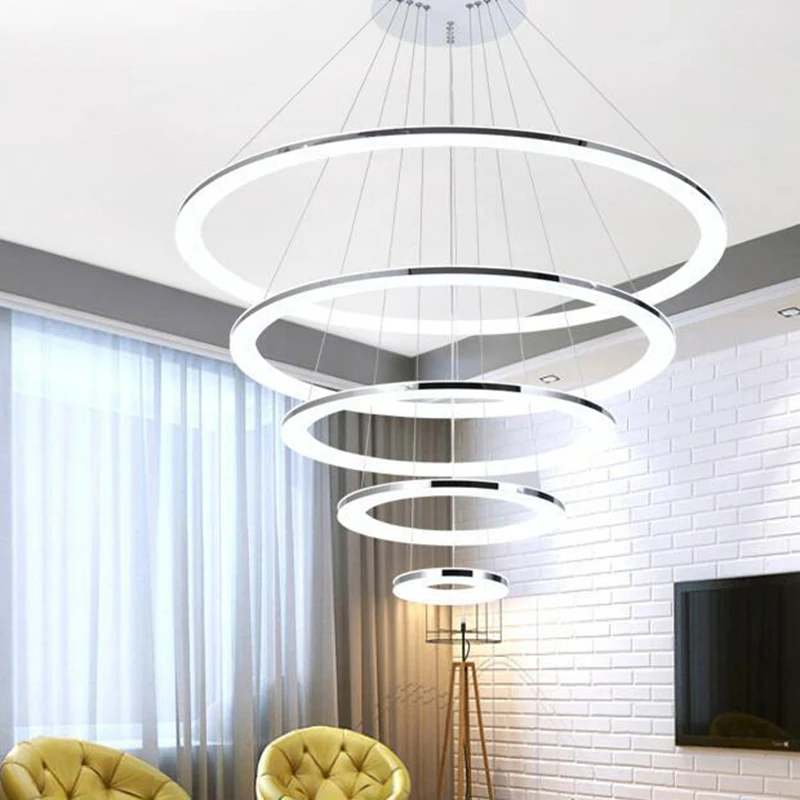 

Modern LED Acrylic Ring Chandelier Remote Control Dimmable Chandelier Fashion Designer Hanging Circle Lamp