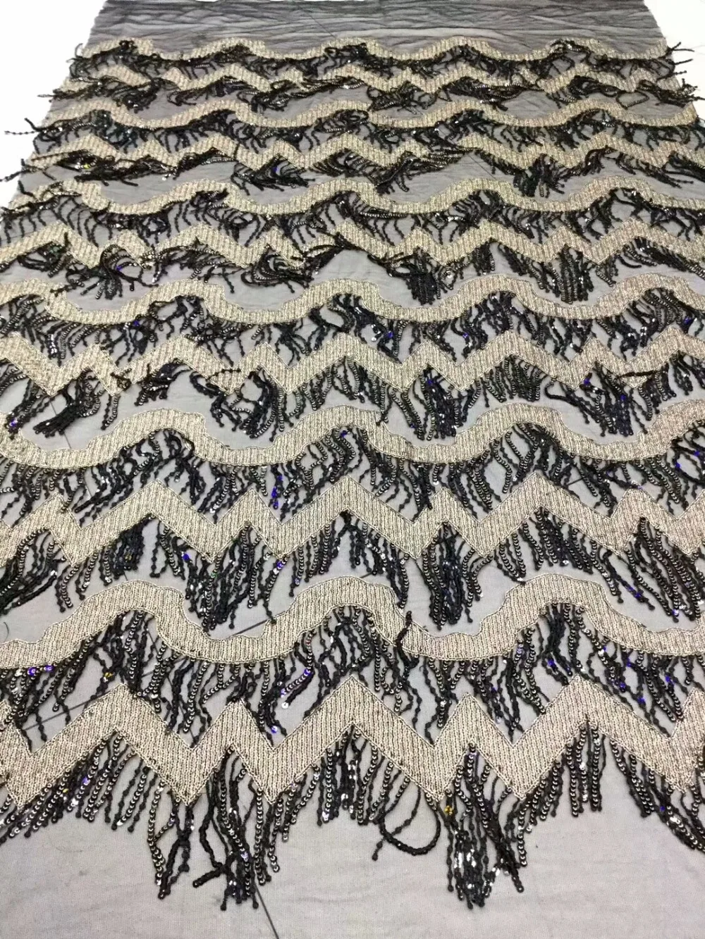 

New waves pattern design african net tulle lace fabric with sequins high quality french lace fabric for party dress dpm201