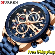 Мужские часы Curren, роскошный бренд, золотой хронограф, мужские наручные часы, мужские водонепроницаемые военные часы из нержавеющей стали, мужские