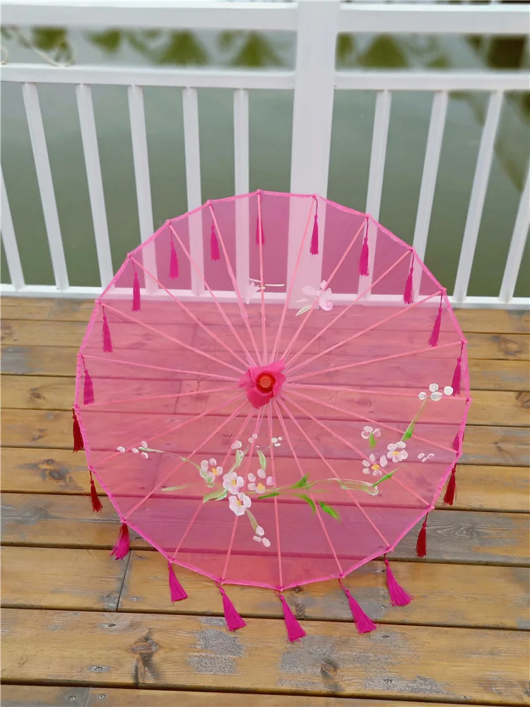 Реквизит зонтик для женщин лента кисточки древний костюм зонтик Cheongsam Hanfu шоу Зонтик Классический шелковый танец зонтик - Цвет: tassel 76cm