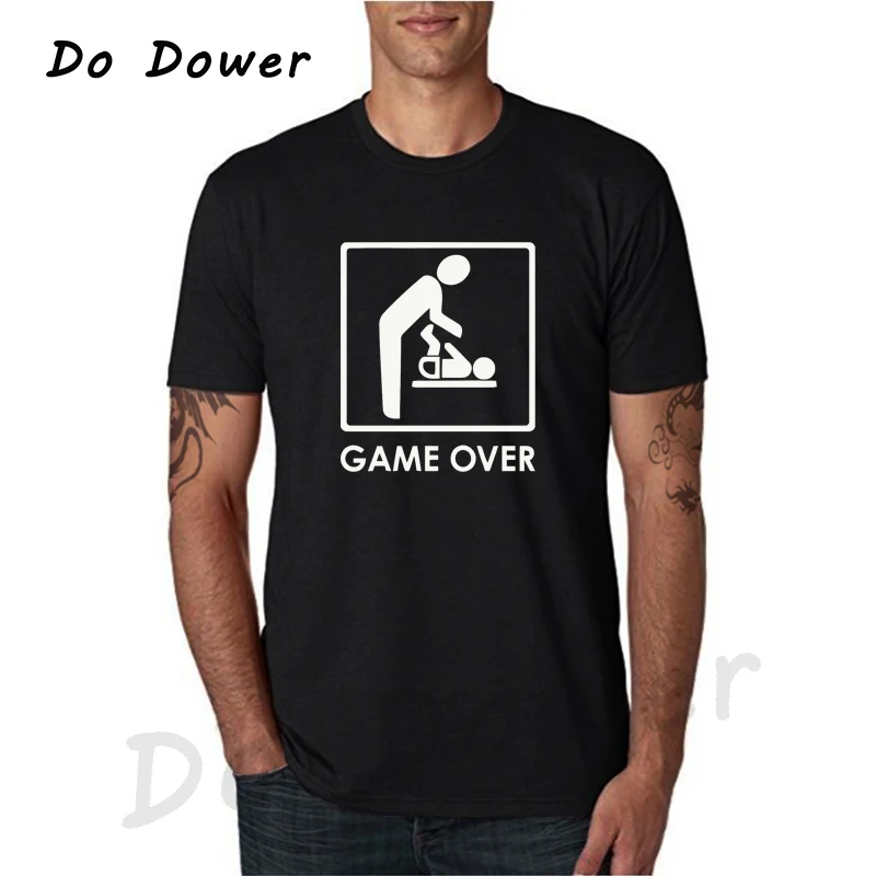 

2018 Fun Casual T Shirts Marry Game Over Slim Fit Cotton Husband Printing Men's Summer T-shirt Child Born Gift Tops Camisetas