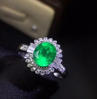 

Fine Jewelry Collection Real 18K White Gold 100% Natural Emerald Gemstone Female Wedding Rings for women Fine Ring