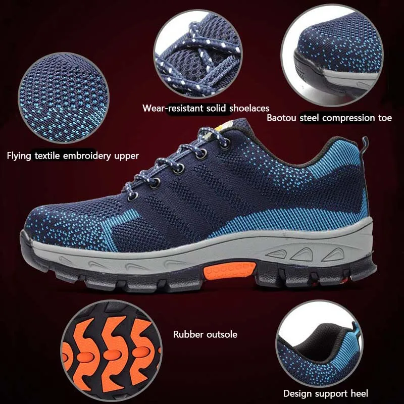 New Exhibition men Anti-piercing Safety Steel Toe Work Shoes Durable Breathable Steel Toe Protective Footwear Casual sneaker N-E