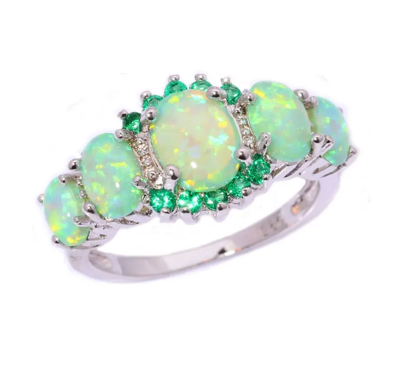 CiNily Created Green Fire Opal Crystal Silver Plated Ring Wholesale Retail Hot Sell for Women Jewelry Ring Size 5-12 OJ7552 12