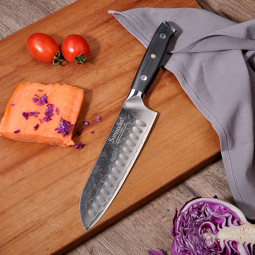 Sunnecko 7" inch Santoku Knives Chef Kitchen Knife Damascus VG10 Steel