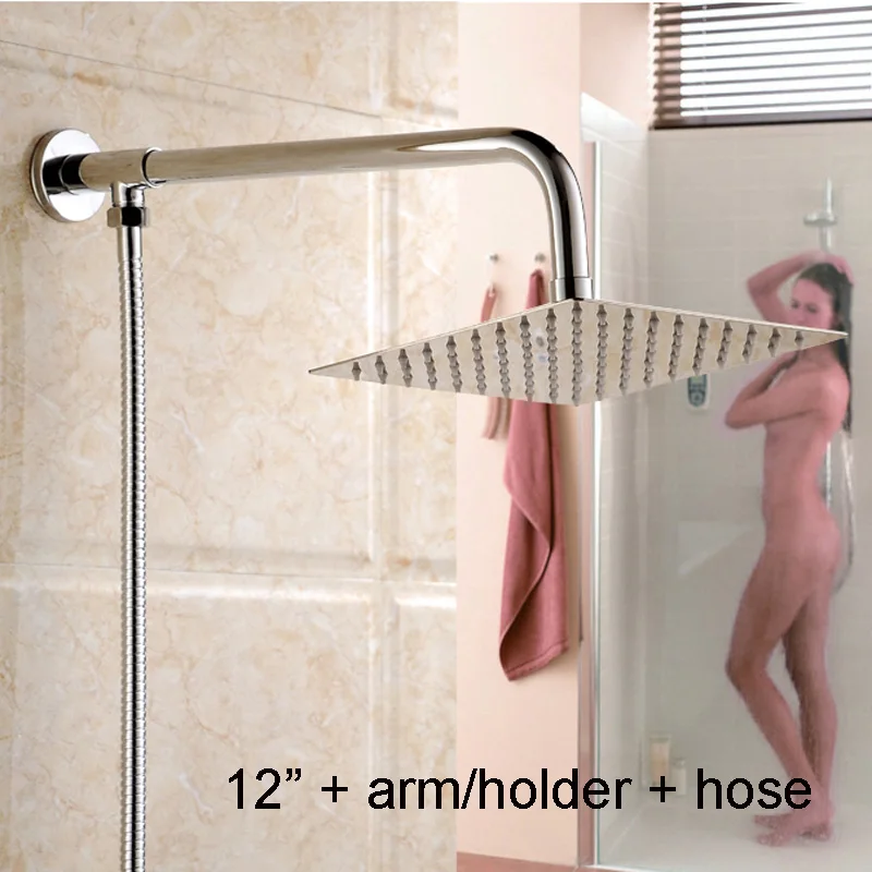Chrome Finished Brass 12 Rainfall Ultrathin Shower Head Shower Arm Stainless Steel 59 Shower Hose