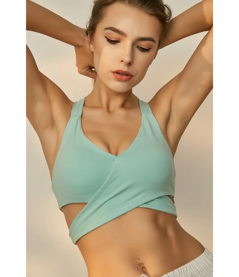 Бесшовные спортивный бюстгальтер Топ для фитнеса Для женщин Racerback Running Crop Топы крест красочные тренировки бюстгальтер для занятий йогой с