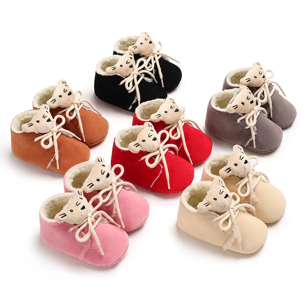 

MUQGEW Fashion Shoes Baby Girl Boy Soft Shoe Bootie Small Bear Bandage Snow Boots Toddler Warm Shoes chaussure fille enfant