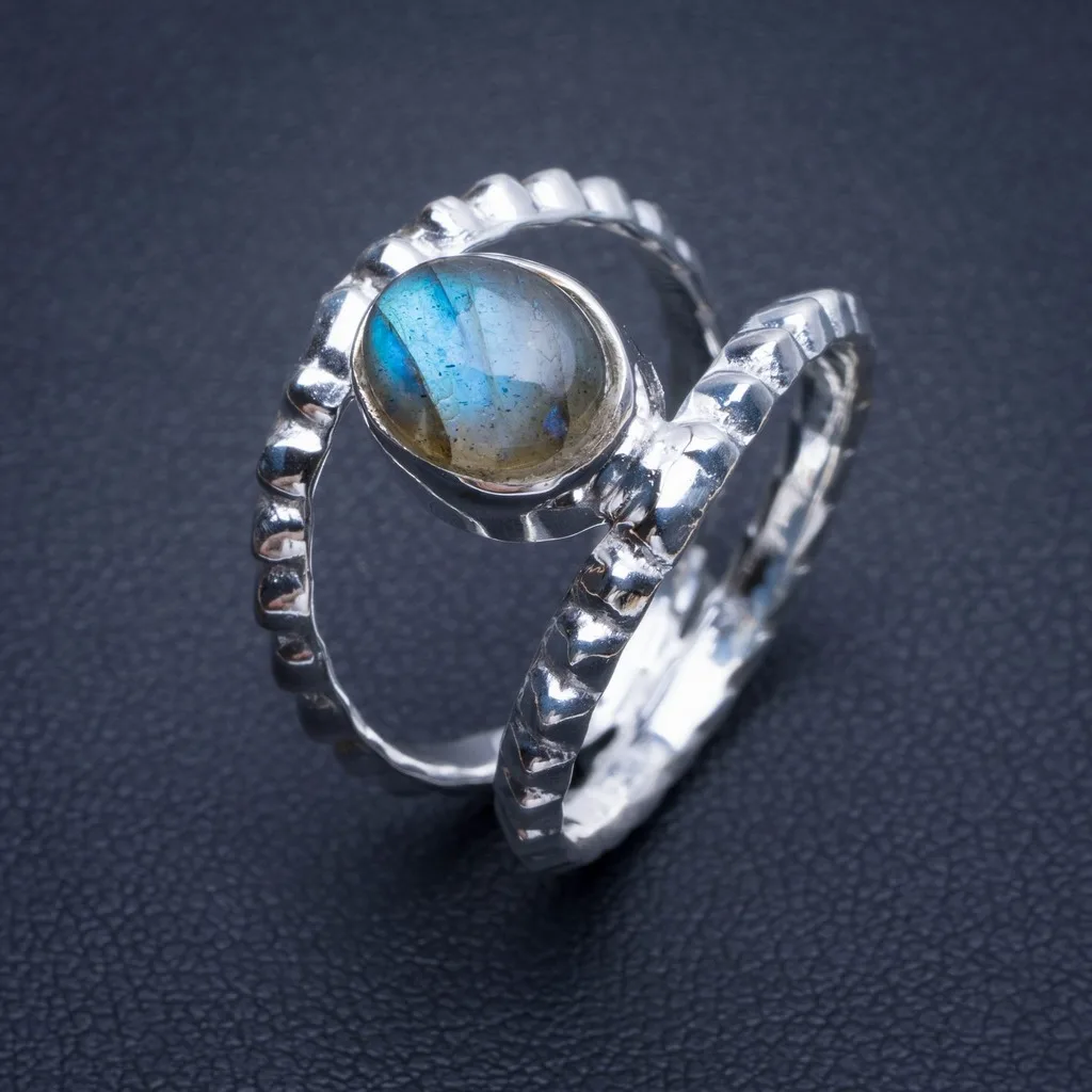 

Natural Blue Fire Labradorite 925 Sterling Silver Ring, US Size 7.75 Q2646