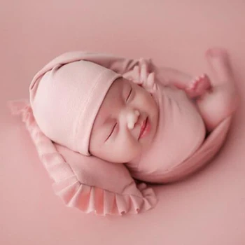 

Stretch Soft Newborn Photography Wraps Baby Photo Props Infant Shooting Backdrop Newborn Swaddles Blanket pillow hat 3Pcs/Set