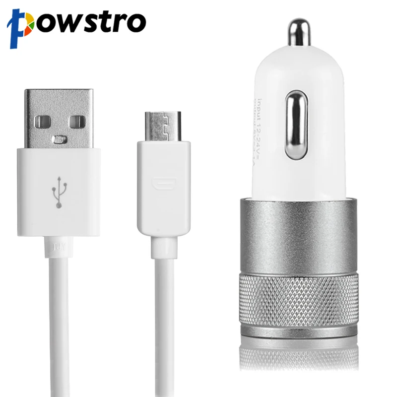 

Powstro 2 in 1 Car Charge 1m 3.3ft Aluminum Micro USB Data Line Charging Cable Cord for Android Phones with 1A 2.1A Car Charger
