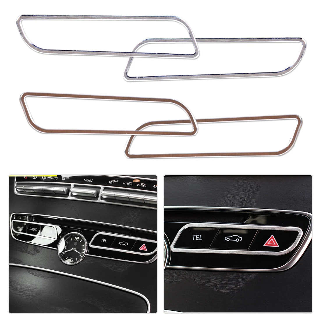 

beler New 1pair Aluminum Center Console Function Buttons Frame Cover Trim fit for Mercedes-Benz New C Class W205 2014 2015 2016