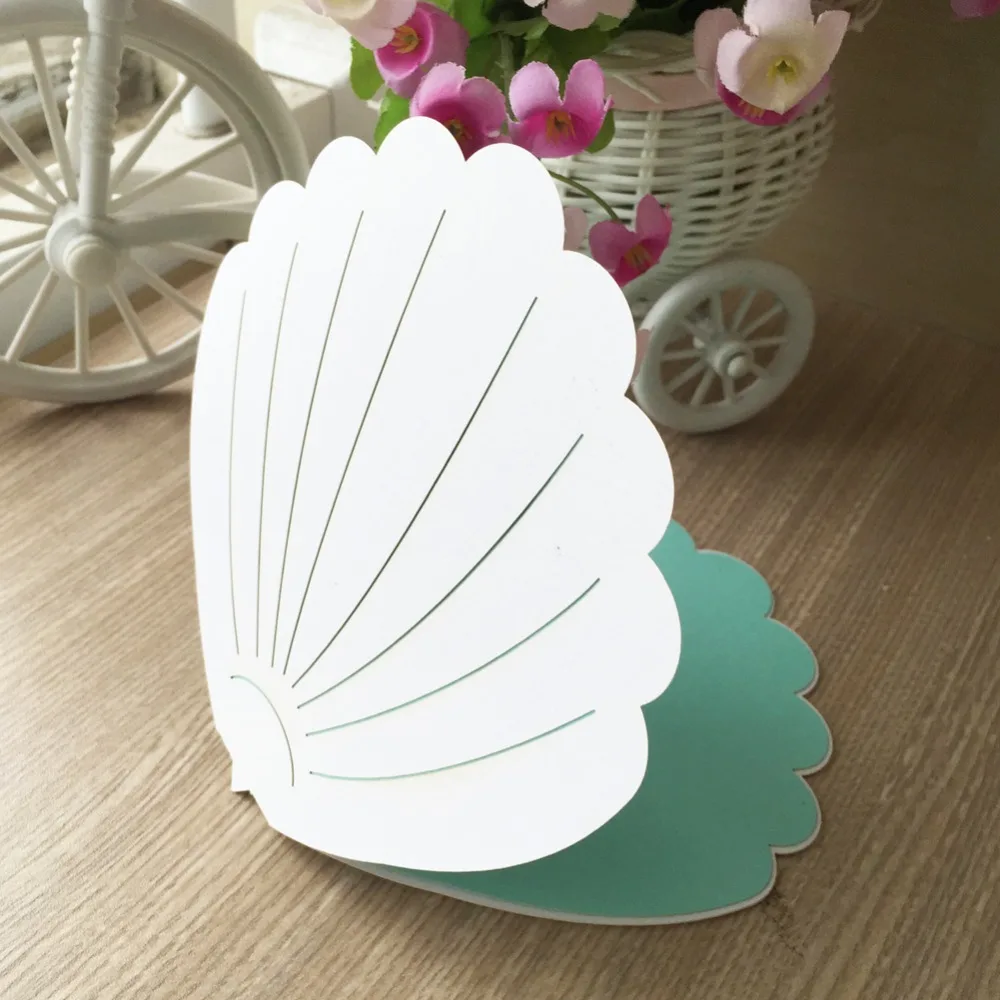 

20Pcs Unique DesignLaser Cut Pearl paper Shell Pattern Beach Ocean Wedding Invitation Cover Card Birthday Party Invitation Card