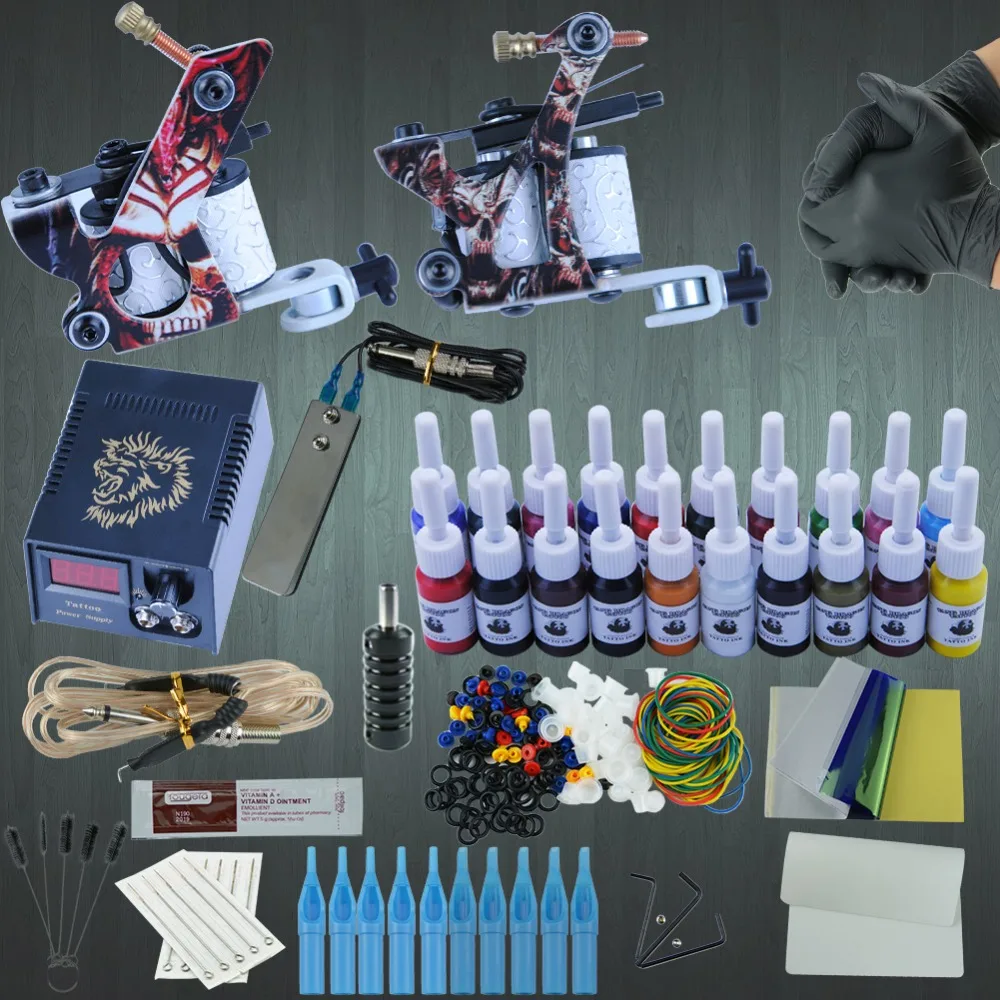 

Professional Tattoo Kit 2 Machine Gun 20 Color Inks Power Supply Complete Tattoo Kits Tattoo Machine Microblading Kit Tattoo Set