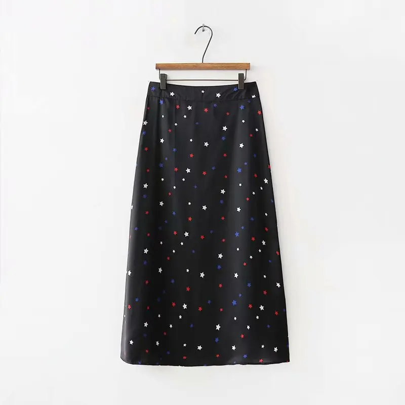 Vintage kawaii star high waist skirts womens streetwear Summer black korean style fashion long skirts saias