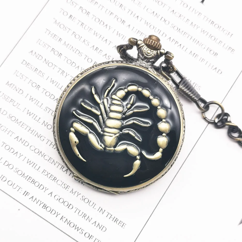 

High Quality Bronze Cool Scorpion Quartz Pocket Watches For Man Woman Clock Watch with Fob Chain WP4009