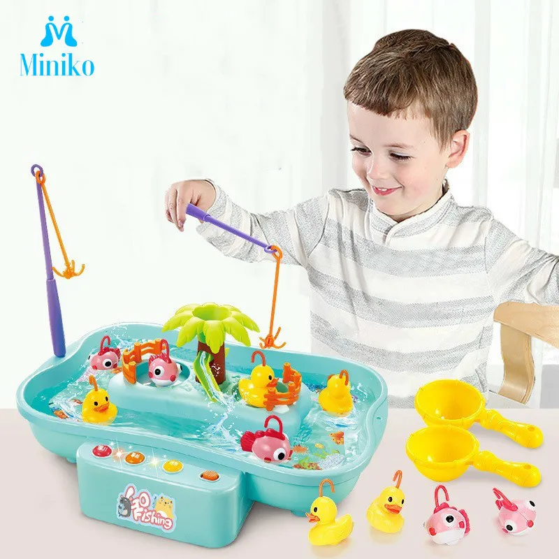 

Multi-Functional Cycle Fishing Children's Fishing Toys Set With Music Light Electric Rotating Baby Bath Toy Fishing Game Set