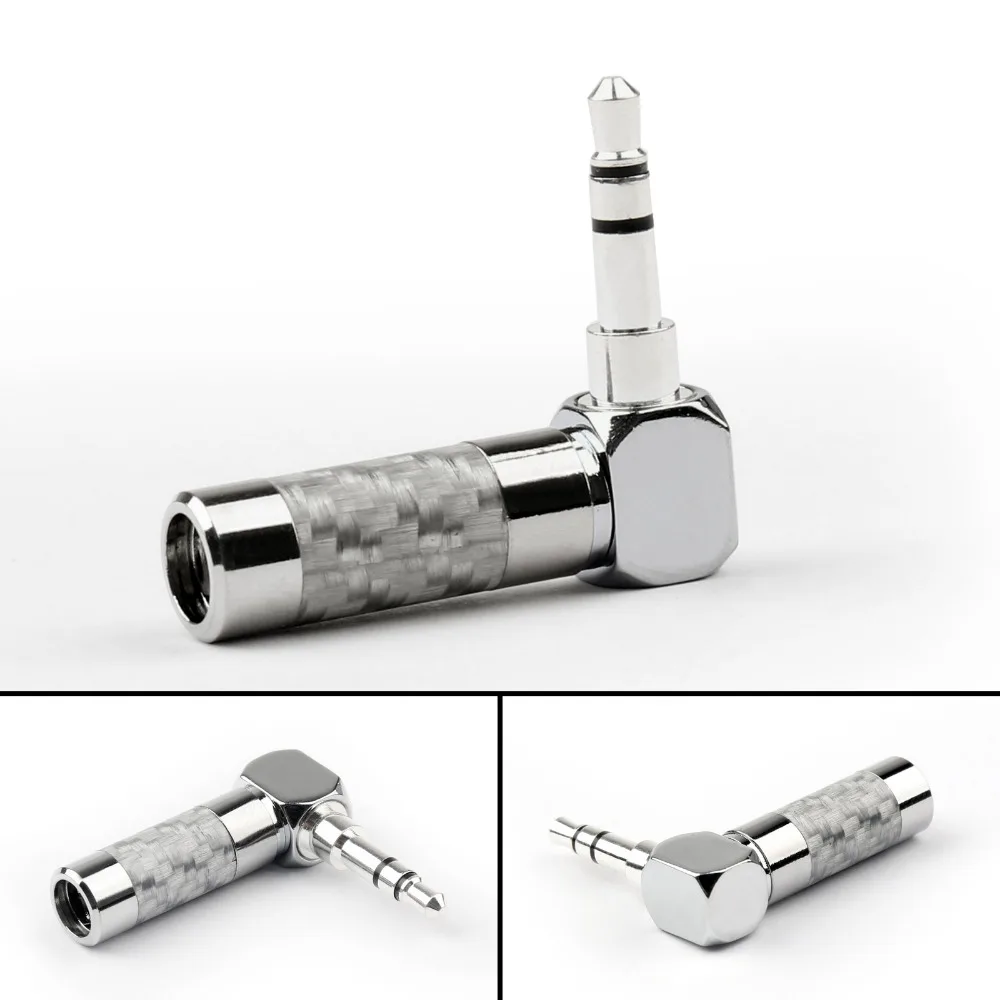 

Areyourshop Connector 3.5mm 3 Pole Audio Plug Jack Right Angle Sliver-plated Carbon Fiber Step Type Silver 1/4Pcs for Wires