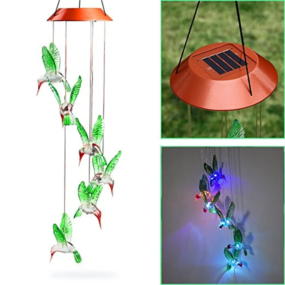 Dreamcatcher Color Changing Led Solar Wind Chime Hummingbird Wind