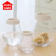 Прозрачная стеклянная ваза, набор цветов гортензии, Настольная Ваза для дома, ваза из пенькового стекла, украшение для гостиной