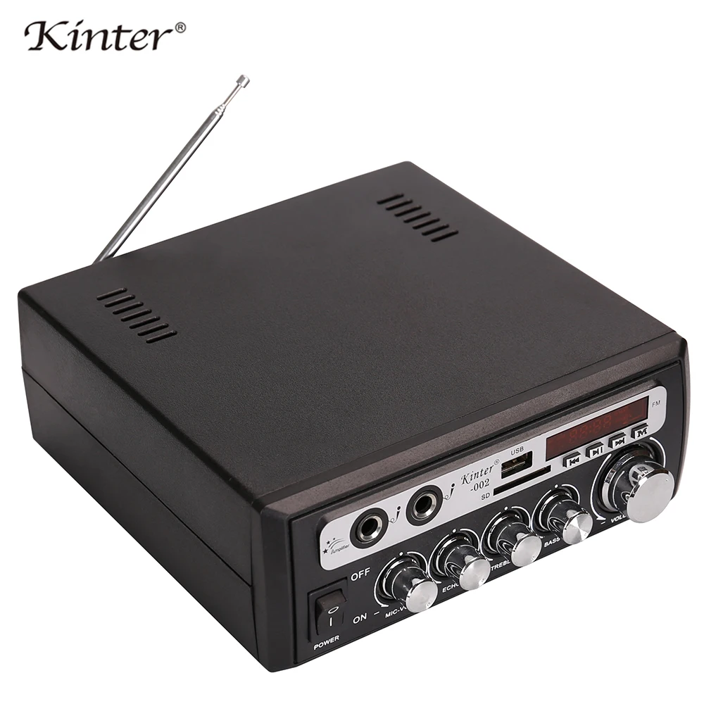 

Kinter-002 power amplifier audio 2.0CH offer USB SD AUX MIC input supply power AC110V DC12V play stereo sound