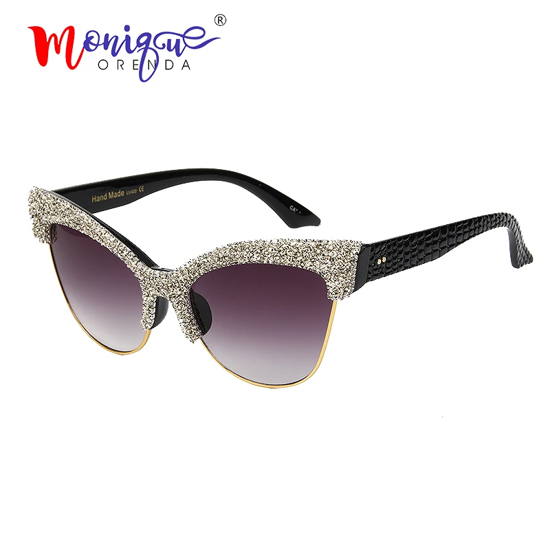 2019 Luxury cat eye sunglasses women vintage oversized sun glasses for men semi rimless crocodile skin pattern legs High Quality